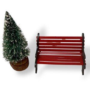 Christmas Villiage Bench and Bottle BrushTree Miniatures Holiday Collectibles